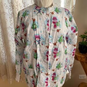 Woman's Winter-Themed Button-Up Scrub Jacket